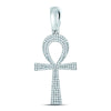 10k White Gold Mens Round Diamond Ankh Cross Charm Pendant 1/2 Cttw