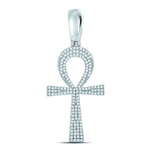  10k White Gold Mens Round Diamond Ankh Cross Charm Pendant 1/2 Cttw