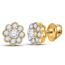 14k Yellow Gold Womens Round Diamond Flower Cluster Earrings 1/4 Cttw