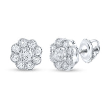  14k White Gold Womens Round Diamond Flower Cluster Earrings 1/2 Cttw