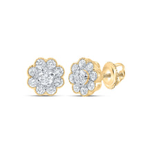  14k Yellow Gold Womens Round Diamond Flower Cluster Earrings 3/4 Cttw