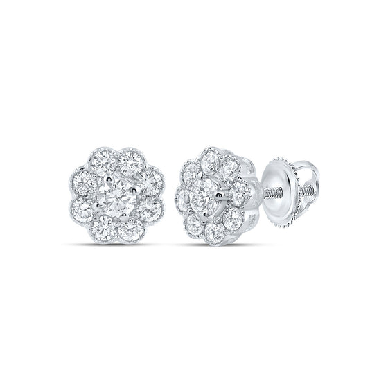 14k White Gold Womens Round Diamond Cluster Earrings 3/4 Cttw
