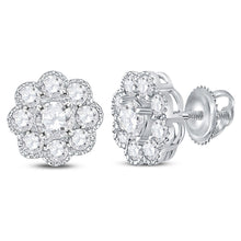  14k White Gold Womens Round Diamond Flower Cluster Stud Earrings 1 Cttw