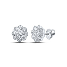  14k White Gold Womens Round Diamond Flower Cluster Earrings 1-1/2 Cttw