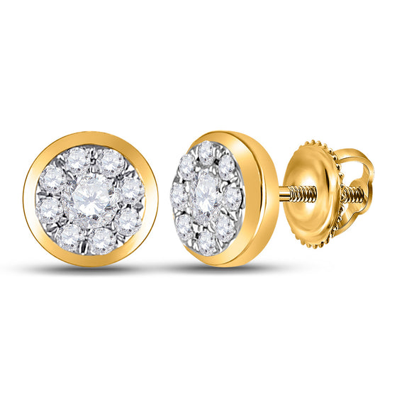 14k Yellow Gold Womens Round Diamond Cluster Earrings 1/4 Cttw