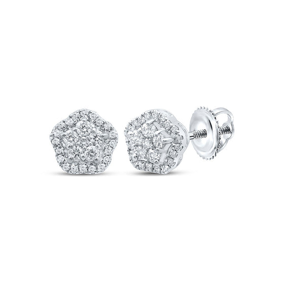 14k White Gold Womens Round Diamond Star Cluster Earrings 1/4 Cttw