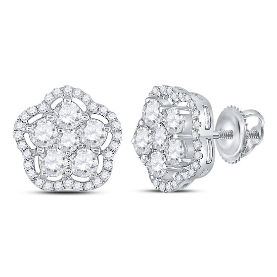 14k White Gold Womens Round Diamond Star Cluster Earrings 1-1/2 Cttw