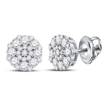  14k White Gold Womens Round Diamond Octagon Cluster Earrings 5/8 Cttw