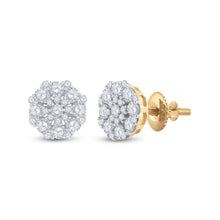  14k Yellow Gold Womens Round Diamond Octagon Cluster Earrings 7/8 Cttw