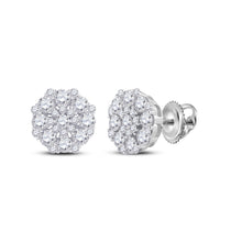  14k White Gold Womens Round Diamond Octagon Cluster Earrings 7/8 Cttw