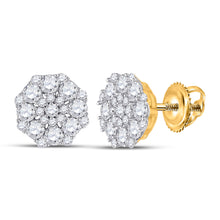  14k Yellow Gold Womens Round Diamond Octagon Cluster Earrings 1-1/4 Cttw