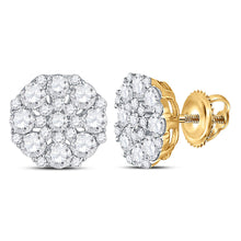  14k Yellow Gold Womens Round Diamond Octagon Cluster Earrings 1-5/8 Cttw