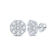  14k White Gold Womens Round Diamond Octagon Cluster Earrings 1-5/8 Cttw