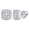 14k White Gold Womens Round Diamond Square Cluster Earrings 1/4 Cttw