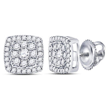  14k White Gold Womens Round Diamond Square Cluster Earrings 1/4 Cttw