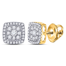  14k Yellow Gold Womens Round Diamond Square Earrings 1/3 Cttw