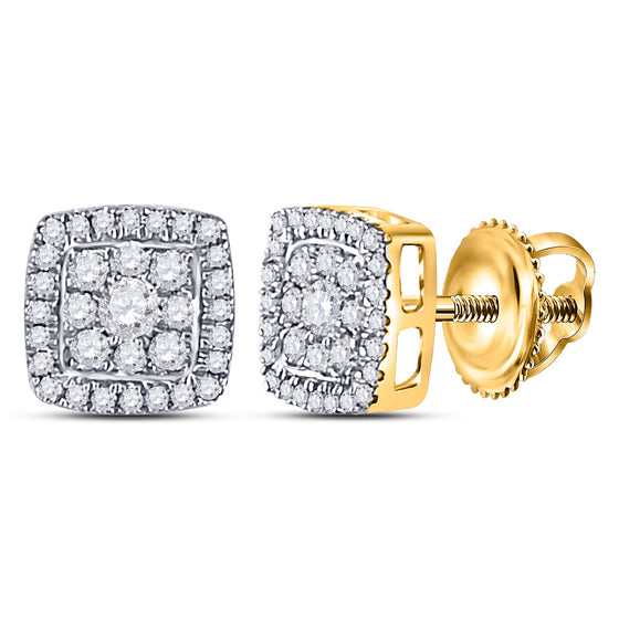 14k Yellow Gold Womens Round Diamond Square Earrings 1/3 Cttw