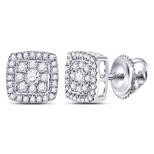  14k White Gold Womens Round Diamond Square Cluster Earrings 1/3 Cttw