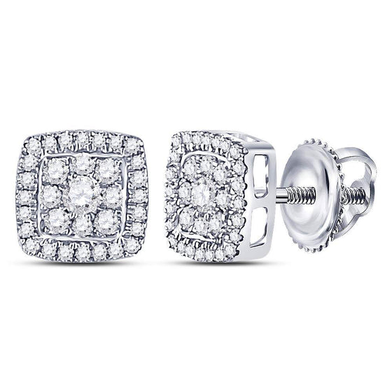 14k White Gold Womens Round Diamond Square Cluster Earrings 1/3 Cttw