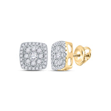  14k Yellow Gold Womens Round Diamond Square Earrings 1/2 Cttw