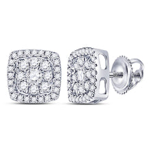  14k White Gold Womens Round Diamond Square Cluster Earrings 1/2 Cttw
