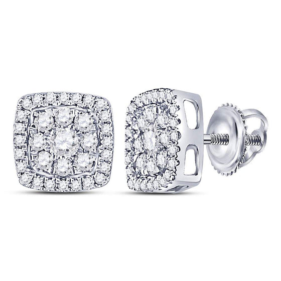 14k White Gold Womens Round Diamond Square Cluster Earrings 1/2 Cttw