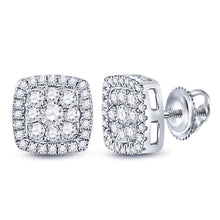  14k White Gold Womens Round Diamond Square Cluster Earrings 3/4 Cttw