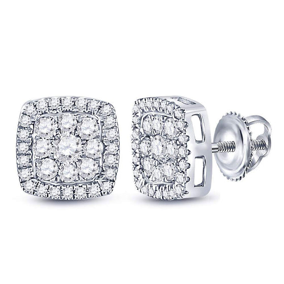 14k White Gold Womens Round Diamond Square Cluster Earrings 3/4 Cttw
