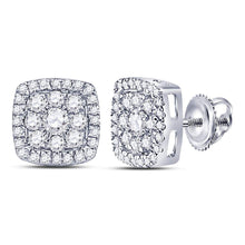  14k White Gold Womens Round Diamond Square Cluster Earrings 1 Cttw