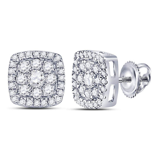 14k White Gold Womens Round Diamond Square Cluster Earrings 1 Cttw