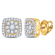  14k Yellow Gold Womens Round Diamond Square Cluster Earrings 1-1/4 Cttw