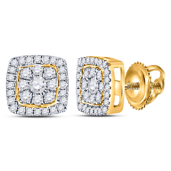 14k Yellow Gold Womens Round Diamond Square Cluster Earrings 1-1/4 Cttw