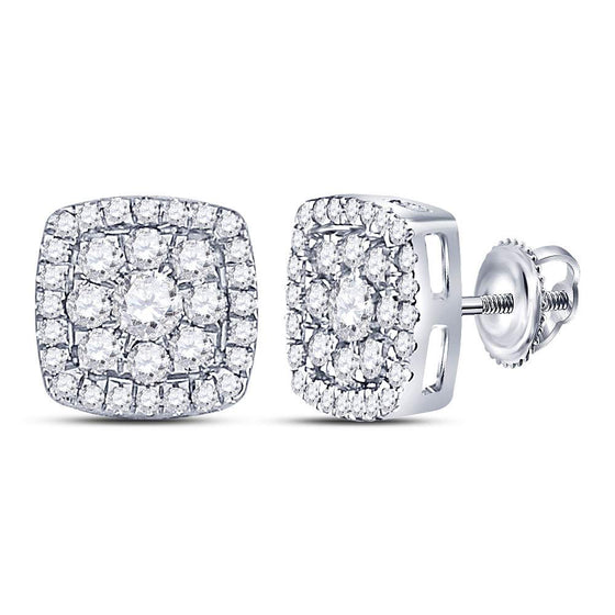 14k White Gold Womens Round Diamond Square Cluster Earrings 1-1/4 Cttw