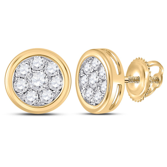14k Yellow Gold Womens Round Diamond Cluster Earrings 1/4 Cttw