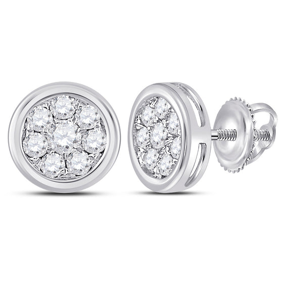 14k White Gold Womens Round Diamond Cluster Earrings 1/4 Cttw