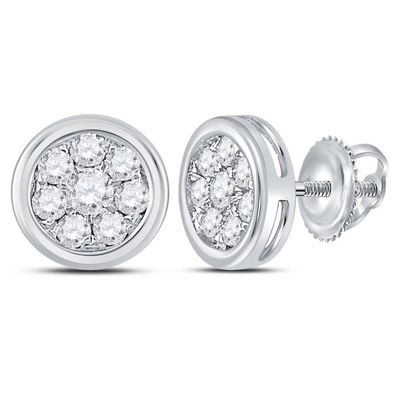 14k White Gold Womens Round Diamond Circle Cluster Stud Earrings 1/2 Cttw