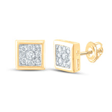  14k Yellow Gold Round Diamond Square Earrings 1/4 Cttw