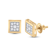  14k Yellow Gold Round Diamond Square Earrings 1/3 Cttw