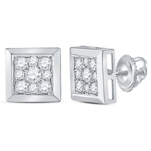  14k White Gold Womens Round Diamond Square Cluster Stud Earrings 1/2 Cttw