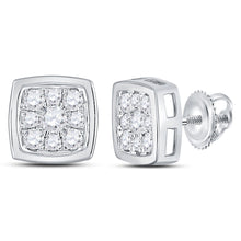  14k White Gold Womens Round Diamond Square Cluster Stud Earrings 1/2 Cttw