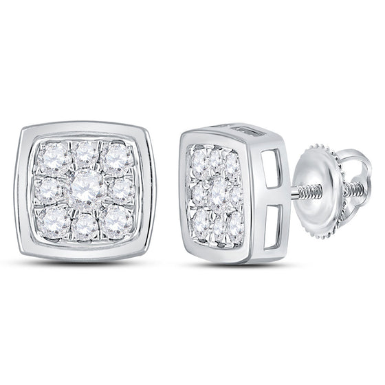 14k White Gold Womens Round Diamond Square Cluster Stud Earrings 1/2 Cttw