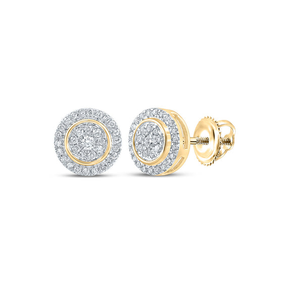 14k Yellow Gold Womens Round Diamond Circle Cluster Earrings 1/4 Cttw