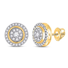  14k Yellow Gold Womens Round Diamond Circle Cluster Earrings 1/3 Cttw