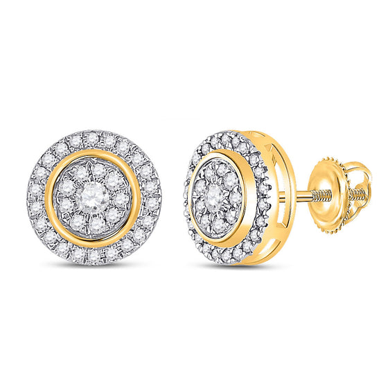 14k Yellow Gold Womens Round Diamond Circle Cluster Earrings 1/3 Cttw