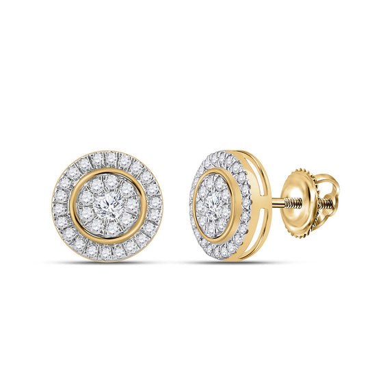 14k Yellow Gold Womens Round Diamond Cluster Earrings 1/2 Cttw
