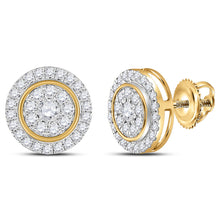  14k Yellow Gold Womens Round Diamond Circle Cluster Earrings 1 Cttw