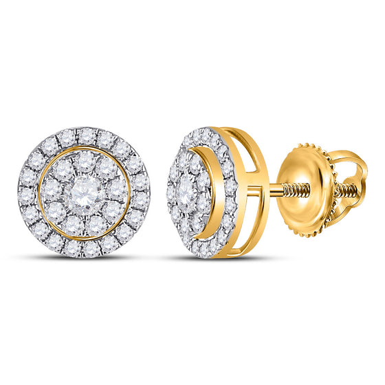 14k Yellow Gold Womens Round Diamond Cluster Earrings 1/4 Cttw