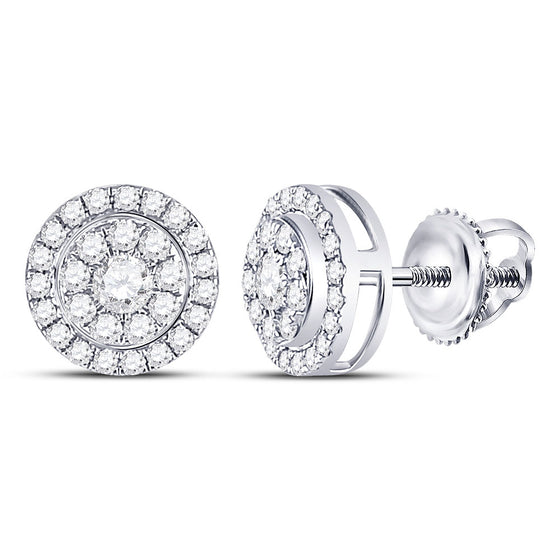 14k White Gold Womens Round Diamond Solitaire Cluster Stud Earrings 1/4 Cttw