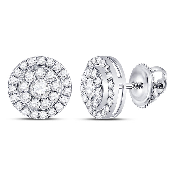 14k White Gold Womens Round Diamond Solitaire Cluster Stud Earrings 1/2 Cttw