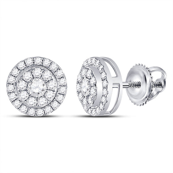 14k White Gold Womens Round Diamond Solitaire Cluster Stud Earrings 3/4 Cttw